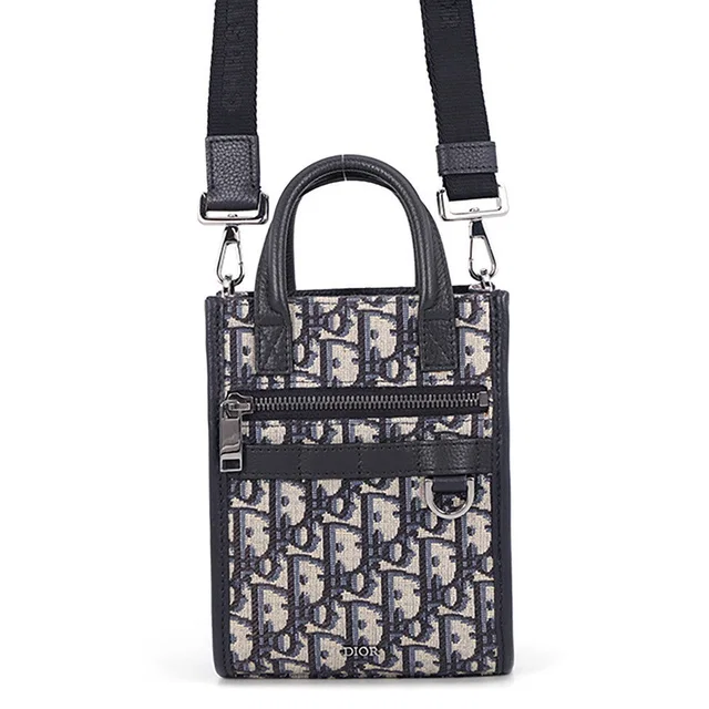 Dior Oblique North South 2WAY Bag Mini Beige/Black/Blue2ESWS017YKY Canvas Grained Calf Leather in Black Calfskin from GALLERY RARE