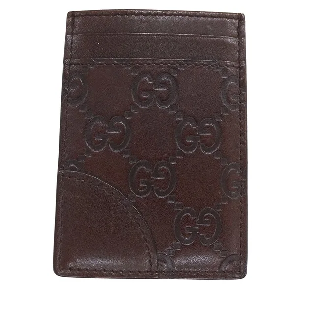 Gucci Card Case Guccissima Brown Compact in Brown Leather from The Reluxe