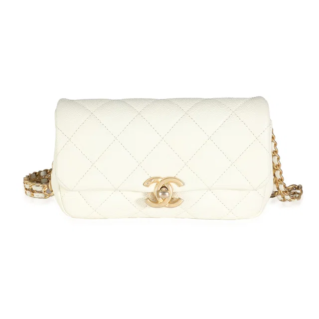 Chanel White Quilted Caviar Chain Melody Waist Belt Bag Leather Handbag in White Caviar leather from HEWI