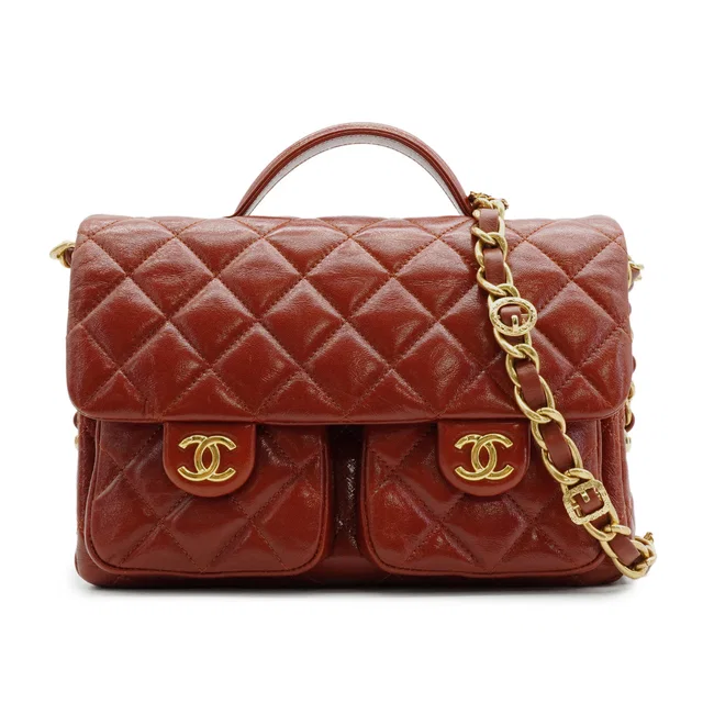 Chanel Matelasse Double Cocomark Chain Shoulder Hand Bag Brown Leather Gold Hardware in Brown Leather from Luxury Promise