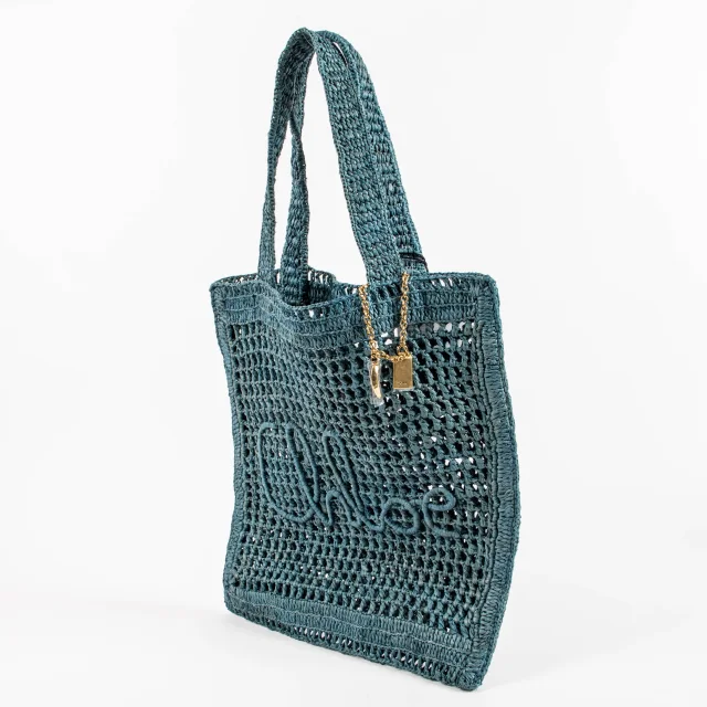 Chloé Stormy Sea Blue Raffia Summer Banana Tote Bag in Blue Raffia from Labellov, photo 3 of 8