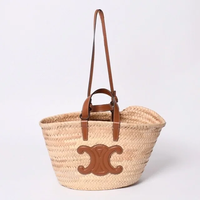 Celine La Chic Panier Raffia Calfskin 2-Way Handbag Basket Bag in Calfskin from The Reluxe