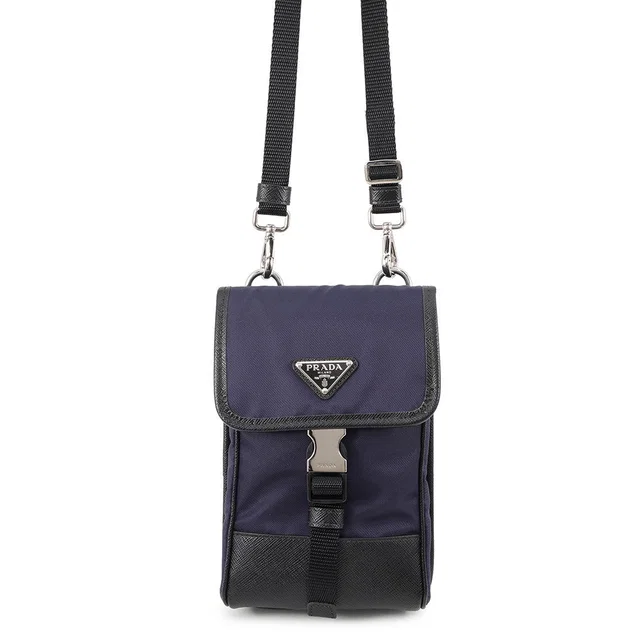 Prada ShoulderPouch Black/Navy2ZH109 Canvas Leather in Black Canvas from GALLERY RARE