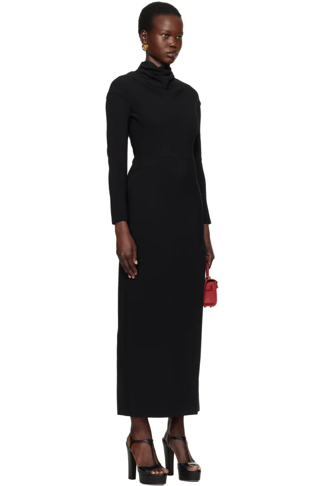Versace Black Cady Draped-Neck Slit Maxi Dress, photo 2 of 2 from SSENSE