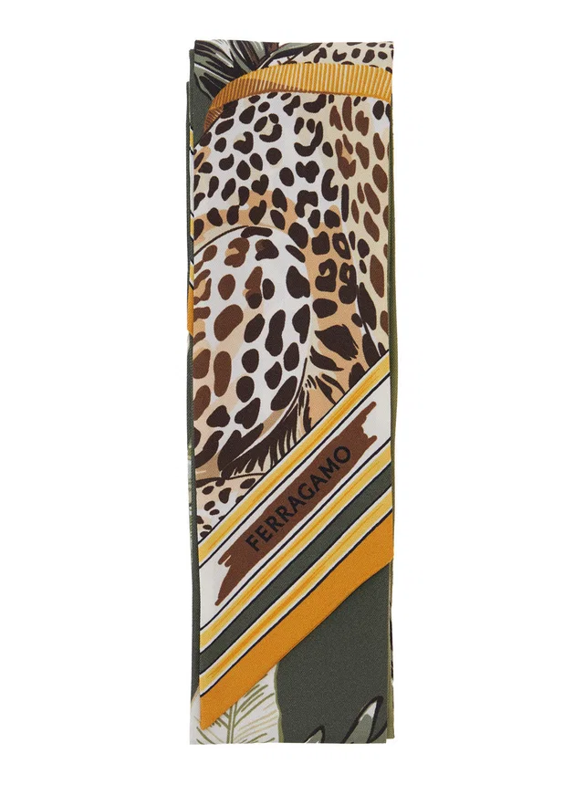 Ferragamo Leopard-Print Silk Scarf — Green Scarfs in Green Silk from HEWI
