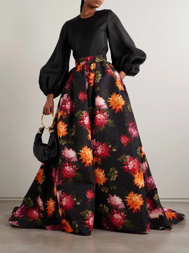 CAROLINA HERRERA Pleated floral-print faille maxi skirt in Black, photo 2 of 2 from NET-A-PORTER (Canada)