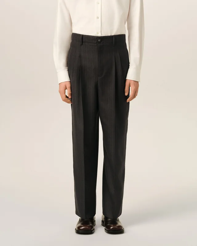 Ami Paris Grey high-waisted carrot-fit striped wool trousers, photo 2 of 6 from SENSER