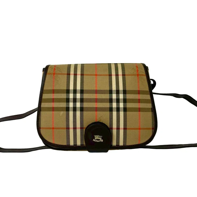 Burberry Check Canvas Leather Shoulder Bag in Brown Canvas from LuxUness