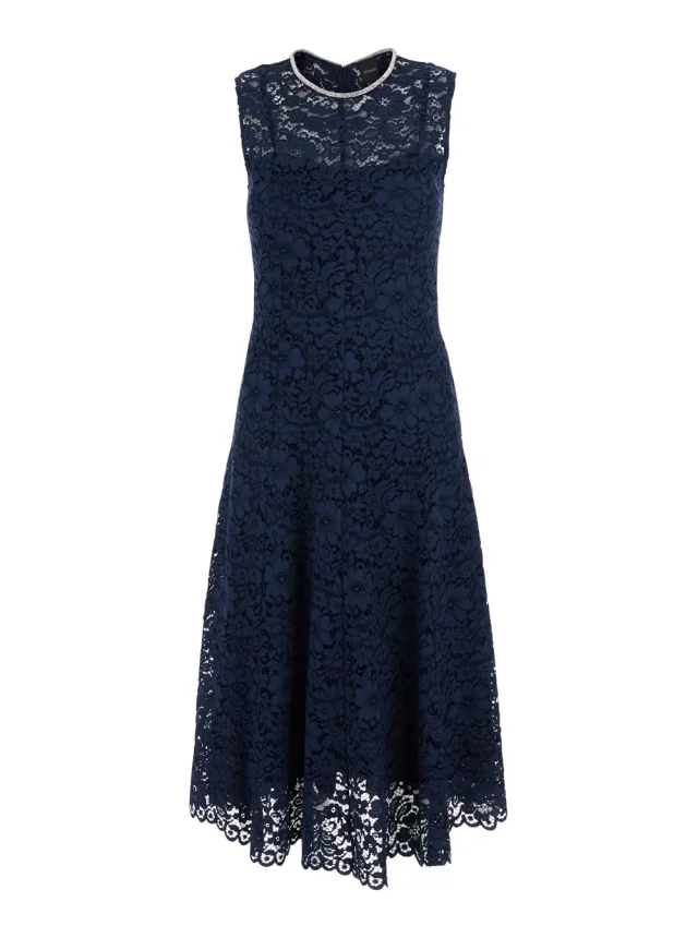Leplain Blue Long Dress with All-Over Lace Detail in Cotton Blend Woman in Blue 85% Cotton 15% Nylon from Gaudenzi Boutique, photo 1 of 1