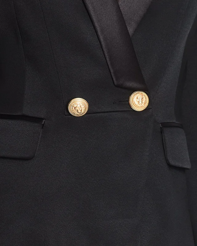 Balmain Black Blazer Jacket with Gold Buttons and Silk Trim Detail Size FR 38 (UK 10) in Black Silk from Sellier, photo 2 of 2