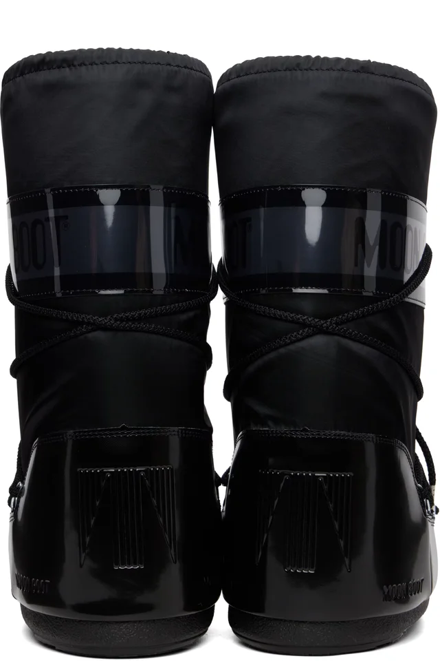 Moon Boot Black Icon Glance Satin Boots, photo 2 of 4 from SSENSE