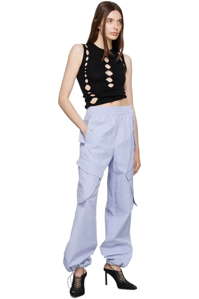 Dion Lee Blue Elasicized Trousers, photo 4 of 4 from SSENSE