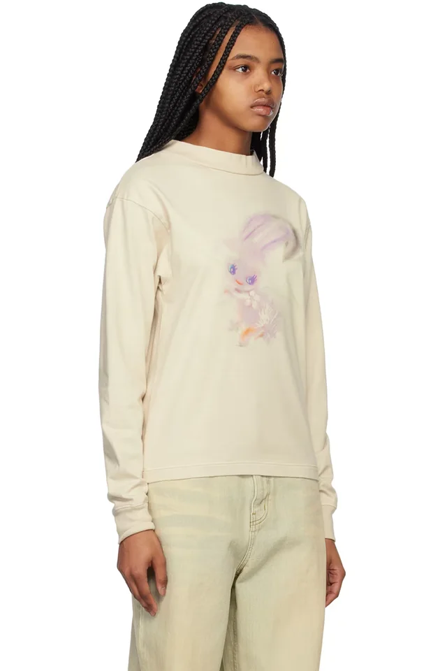 We11done Beige Crewneck Long Sleeve T-Shirt, photo 2 of 4 from SSENSE