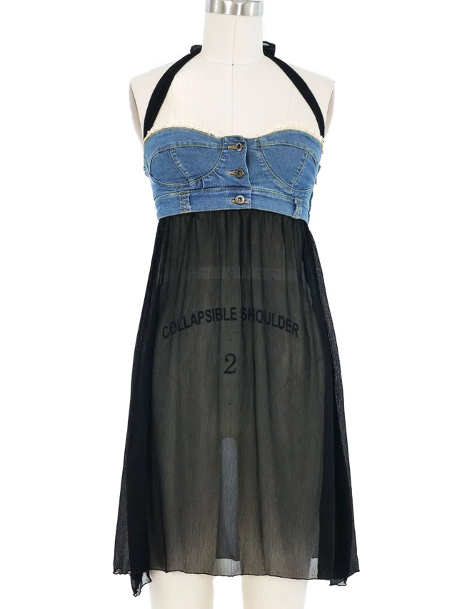 Dolce & Gabbana Denim Bustier Chiffon Dress in Denim from Arcade Vintage