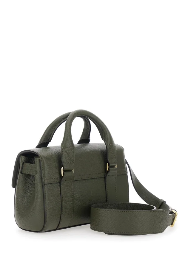 Mulberry 'Bayswater Mini' Green Handbag with Clasp Closure in Grained Leather for Women in Green 100% Calf, photo 5 of 12 from Gaudenzi Boutique