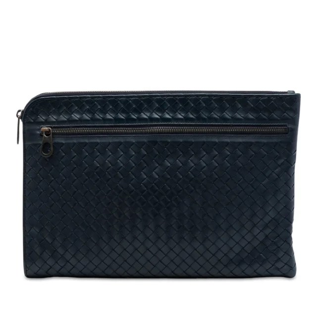 Blue Bottega Veneta Nappa Intrecciato Clutch in Blue Nappa leather from Designer Revival