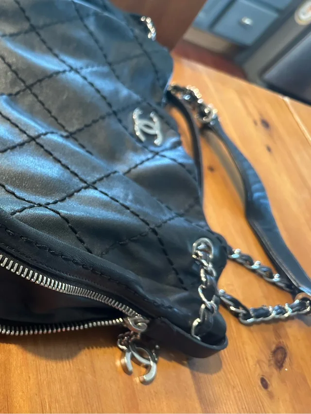 Chanel Vintage Black Quilted Shoulder Bag With Silver Cc Accents in silver|gray|black Leather from Poshmark