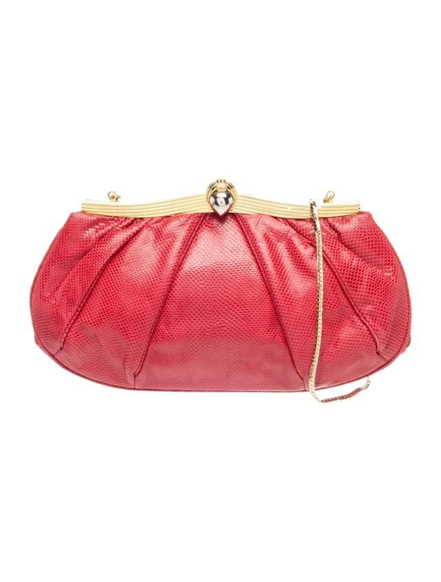 Judith Leiber Lizard Clutch in red Lizard from The RealReal
