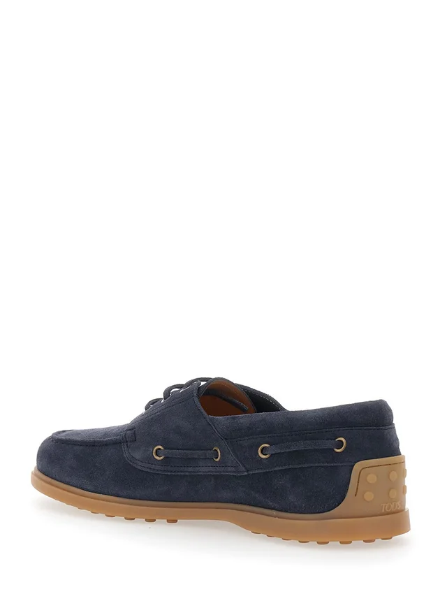 Tod's Blue Boat Loafers with Logo Lettering on Back in Suede Man in Blue 100% Calf, photo 5 of 7 from Gaudenzi Boutique