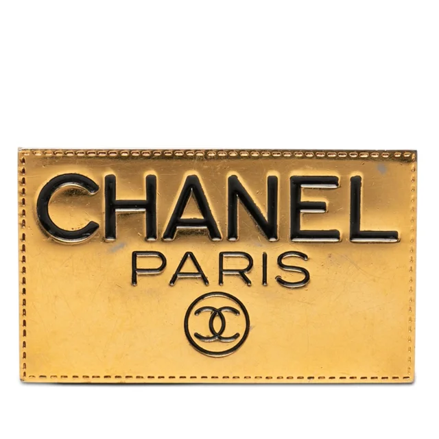 Gold Chanel CC Gold Plated Logo Plate Brooch in Gold from Designer Revival