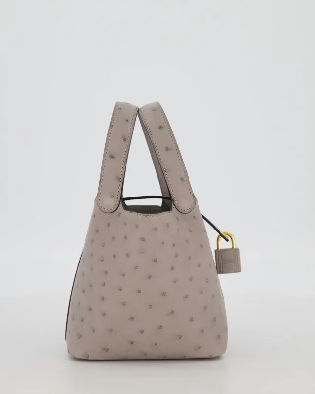 HOT* Hermès Micro Picotin Lock Bag in Grey Ostrich from Sellier, photo 3 of 13