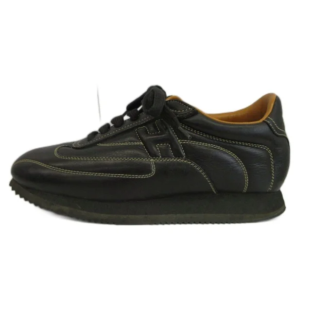 Hermès Quick Sneakers Cowhide Calfskin Low Cut H Logo Stitch Black in Black Calfskin from The Reluxe