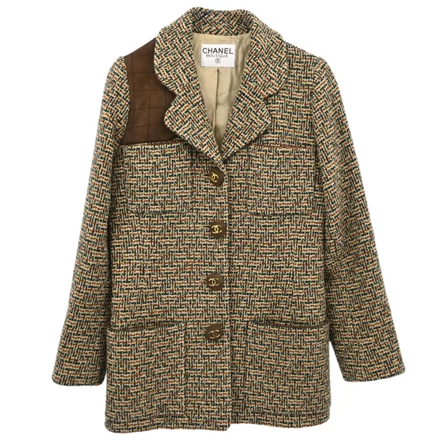 Chanel Single Breasted Tweed Jacket Brown in Brown Tweed from AMORE Vintage Tokyo