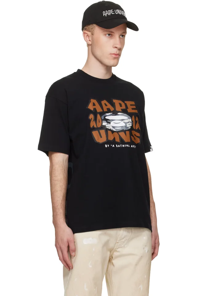 AAPE by A Bathing Ape Black 'AAPE' Theme Main T-shirt, photo 2 of 4 from SSENSE