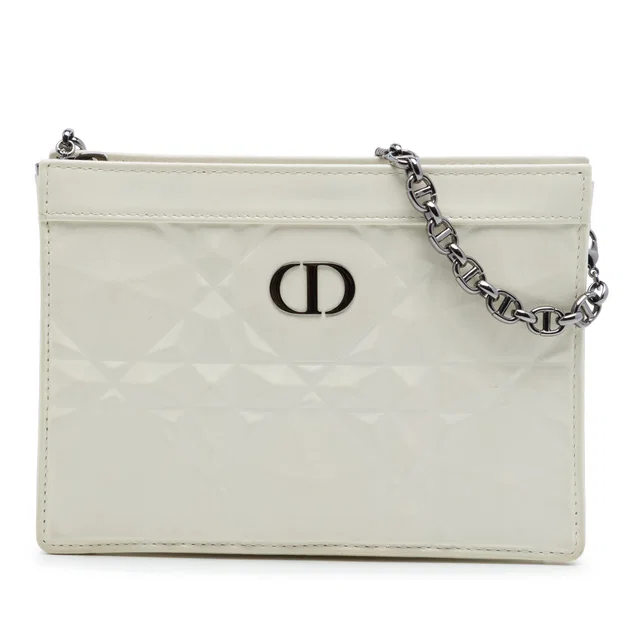White Dior Macrocannage Diamond Calfskin Caro Every Dior Pouch Crossbody Bag in White Calfskin from Designer Revival
