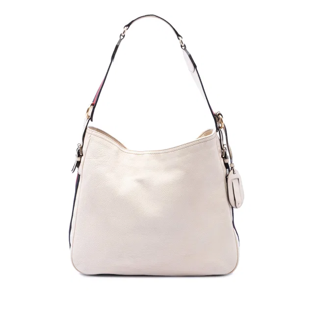 White Gucci Medium Pebbled Calfskin Web Heritage Shoulder Bag in White Calfskin from Designer Revival