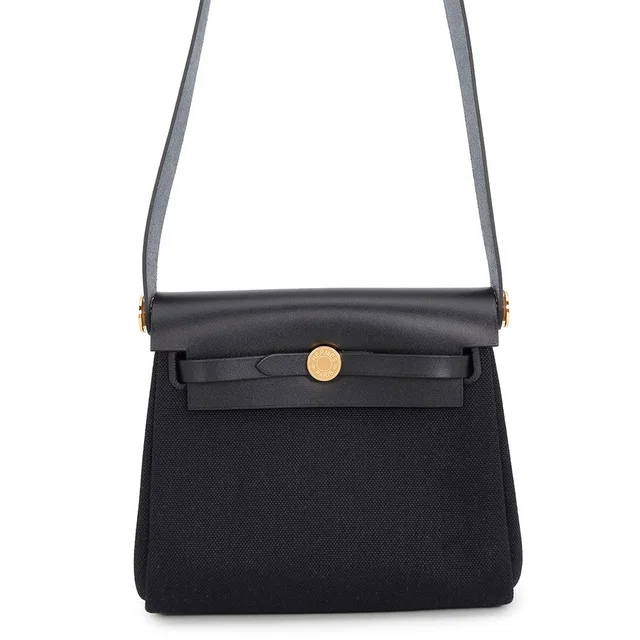 Hermès Herbag zip Black Toile H Vache Hunter Leather Size Mini in Black Leather from GALLERY RARE