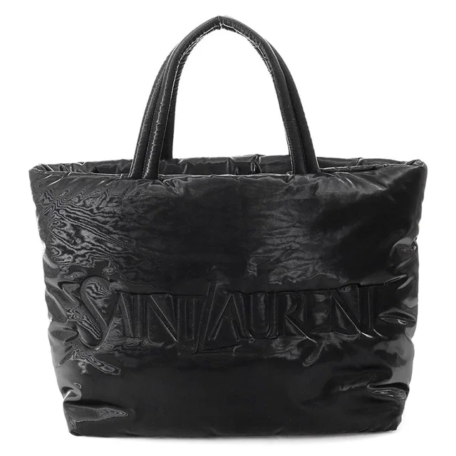 Saint Laurent Tote Bag Wide Puffer Logo Nylon Black in Black Nylon from The Reluxe