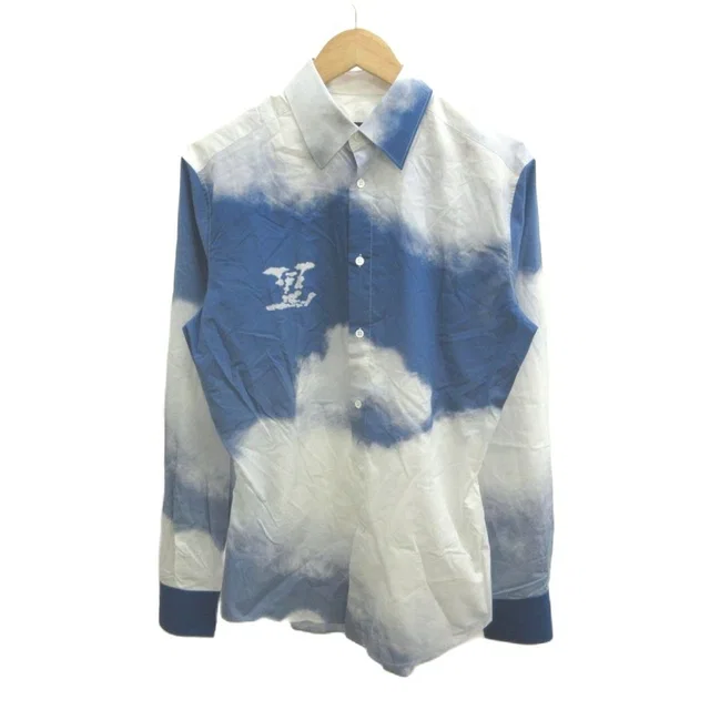 LV Cloud Print Long Sleeve Shirt Cotton White Blue Regular M in White from The Reluxe