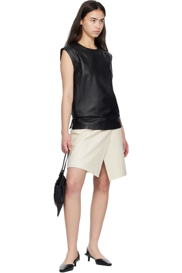 Loulou de Saison Black FIZA Ostrich-Effect Leather Blouse, photo 4 of 4 from SSENSE