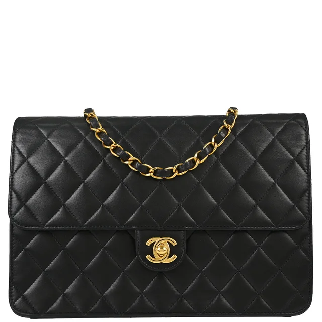 Chanel 2003-2004 Black Lambskin Turnlock Medium Half Flap Shoulder Bag in Black Lambskin from AMORE Vintage Tokyo