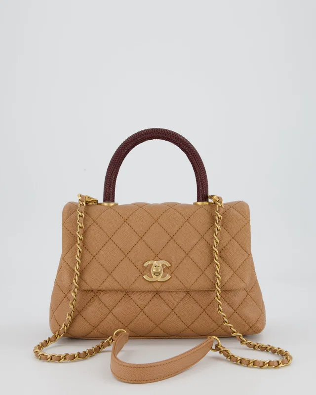 Chanel Small Coco Top Handle Bag in Beige Caviar leather from Sellier