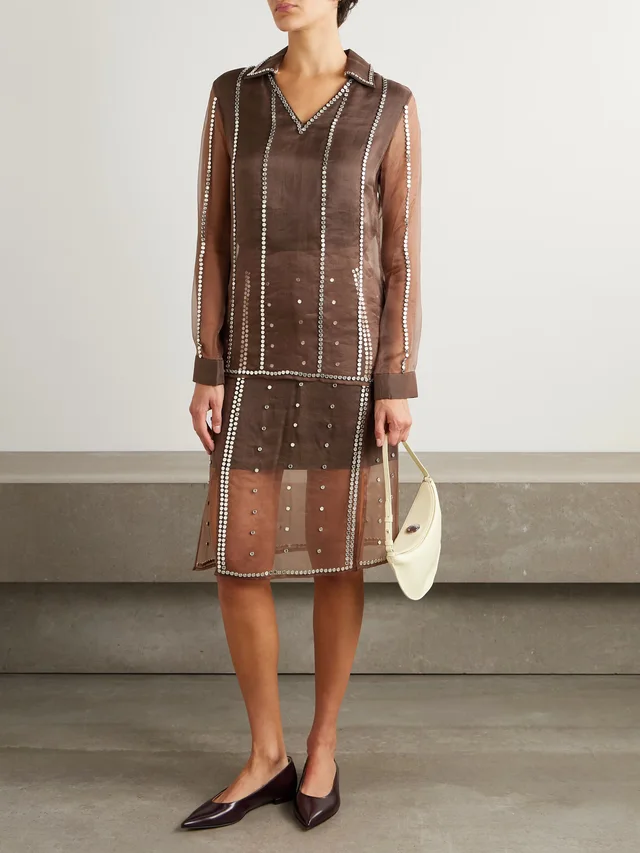 WALES BONNER Presence studded organza blouse in Brown, photo 2 of 2 from NET-A-PORTER (Canada)