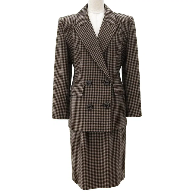 Dior Check Pattern Setup #9 Brown/Black in Black Wool from VINTAGE QOO TOKYO