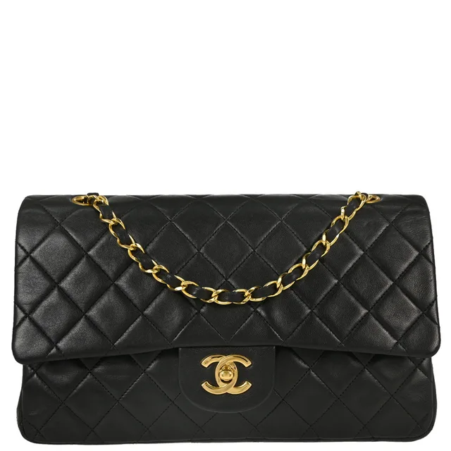 Chanel Black Lambskin Medium Classic Double Flap Shoulder Bag in Black Lambskin from AMORE Vintage Tokyo