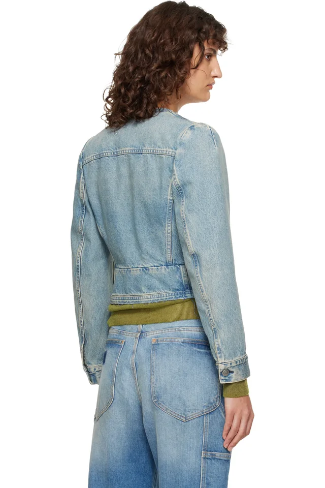 Maison Margiela Blue V-Neck Denim Jacket, photo 3 of 4 from SSENSE