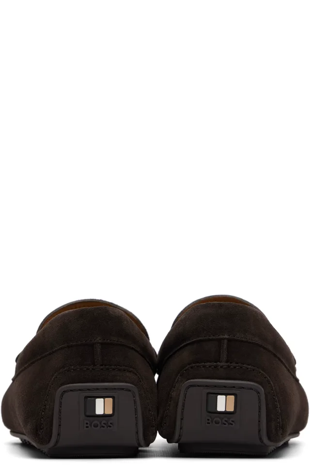 BOSS Brown Penny Trim Suede Loafers, photo 2 of 5 from SSENSE