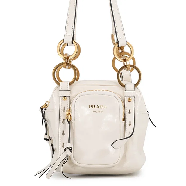 Prada Dangle Top Handle White1BB137 Leather Size Mini in Leather from GALLERY RARE