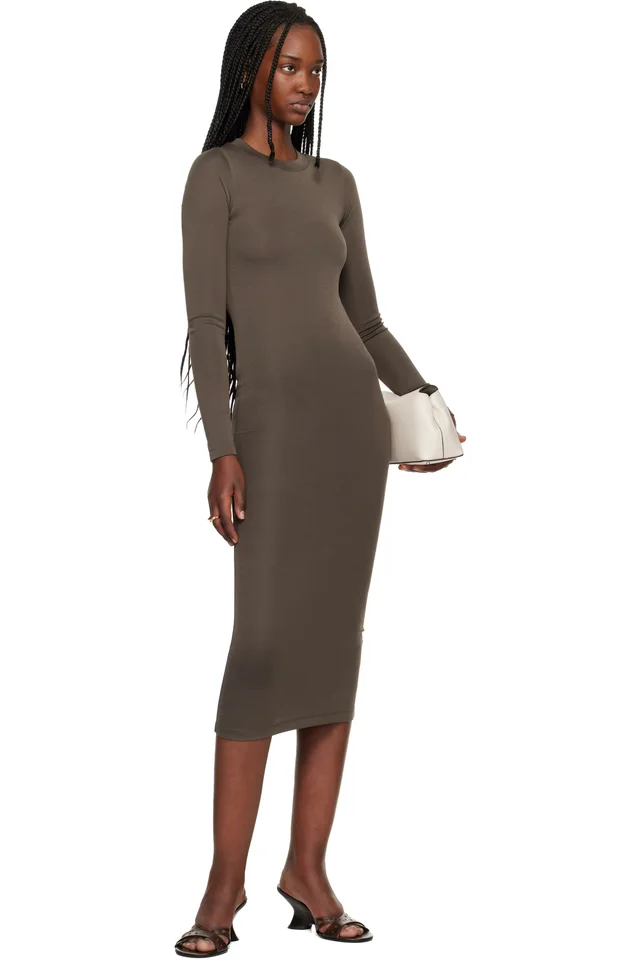 Fear of God ESSENTIALS Brown Fitted Long Sleeve Maxi Dress, photo 4 of 4 from SSENSE