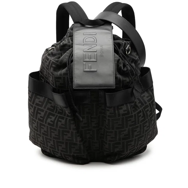 Gray Fendi Large FF Jacquard Strike Backpack in Grey Canvas from Designer Revival