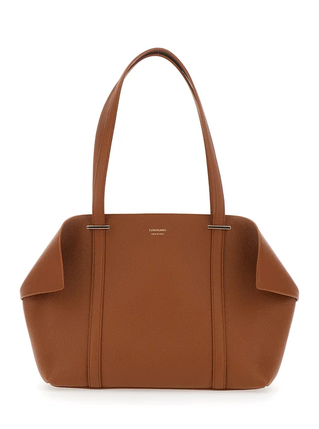 Ferragamo Folded Side Tote Bag — Brown Calf Leather in Brown Calfskin from HEWI