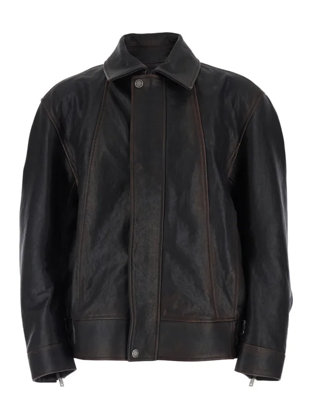 Brown Jacket with Classic Collar and Aged Effect in Leather Men in Brown, image 1 of 1 from Gaudenzi Boutique