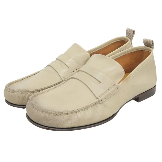 Gucci Distressed Leather Coin Loafers Shoes Beige in Beige Leather from The Reluxe