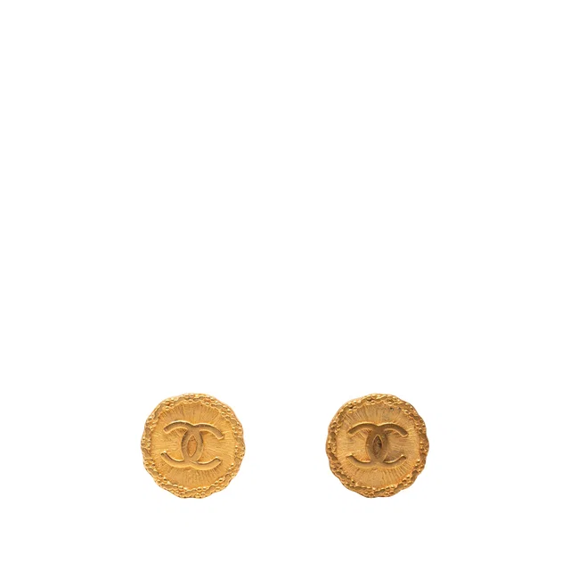 Gold Chanel CC Gold Plated Round Clip On Earrings in Gold from Designer Revival