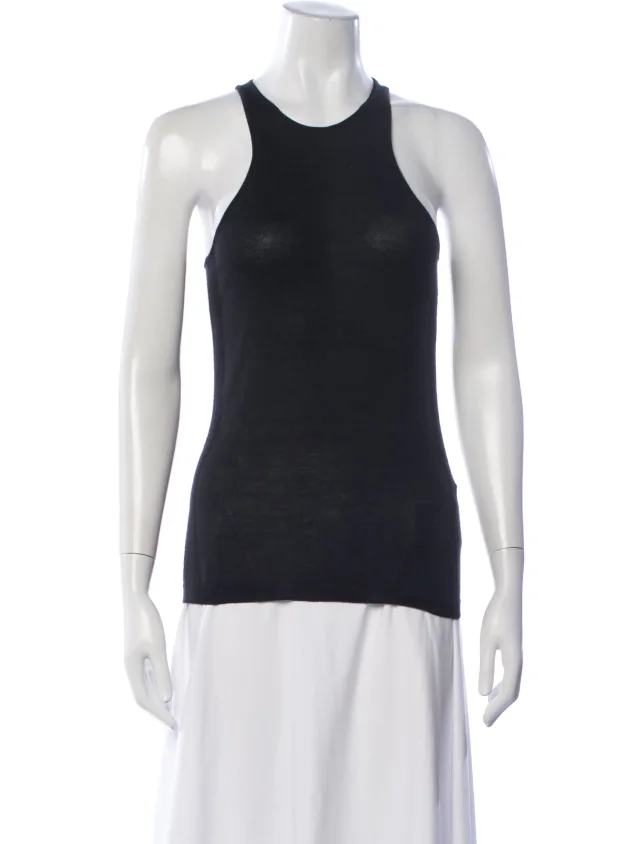 Tom Ford Crew Neck Sleeveless Top in blue Leather from The RealReal