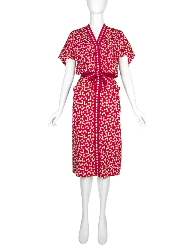 Chloé by Karl Lagerfeld Vintage SS 1984 Red and Cream Floral Silk Dress in White Silk from Amarcord Vintage Fashion